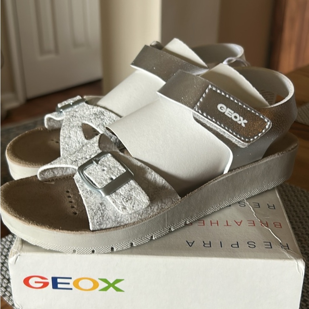 Geox White and Tan Buckle Sandals